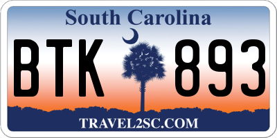 SC license plate BTK893