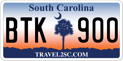 SC license plate BTK900