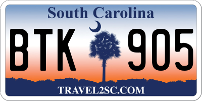 SC license plate BTK905