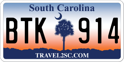SC license plate BTK914