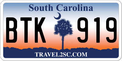 SC license plate BTK919