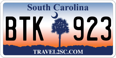 SC license plate BTK923