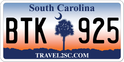 SC license plate BTK925