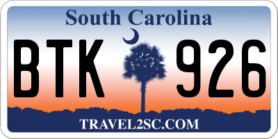 SC license plate BTK926
