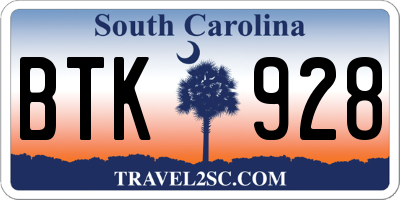 SC license plate BTK928