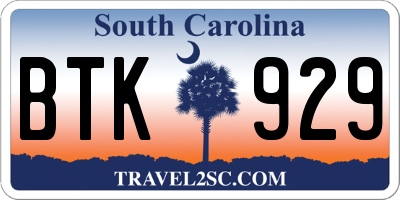 SC license plate BTK929