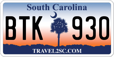 SC license plate BTK930