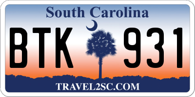 SC license plate BTK931