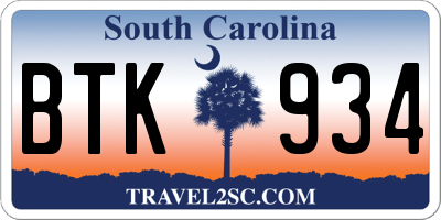 SC license plate BTK934