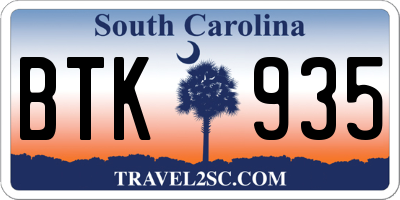 SC license plate BTK935