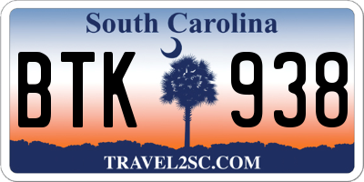 SC license plate BTK938