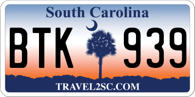 SC license plate BTK939