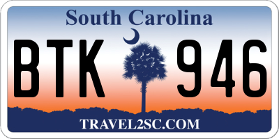 SC license plate BTK946