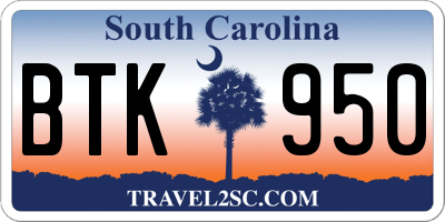 SC license plate BTK950