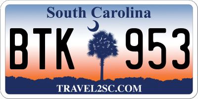 SC license plate BTK953