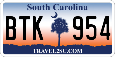 SC license plate BTK954