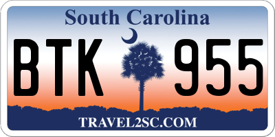 SC license plate BTK955