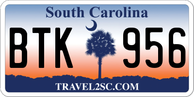 SC license plate BTK956