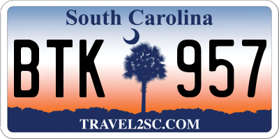 SC license plate BTK957