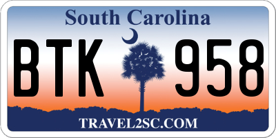 SC license plate BTK958