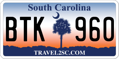 SC license plate BTK960