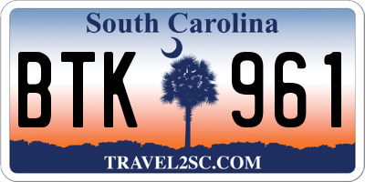 SC license plate BTK961