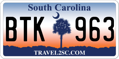 SC license plate BTK963