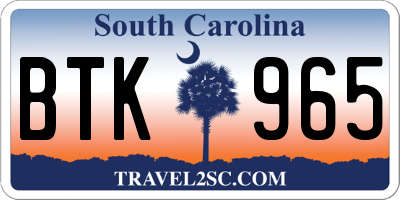 SC license plate BTK965