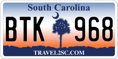 SC license plate BTK968