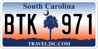 SC license plate BTK971