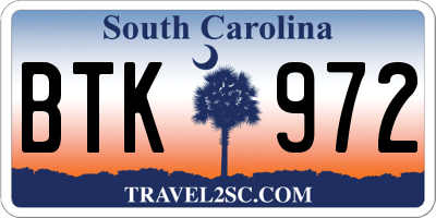 SC license plate BTK972