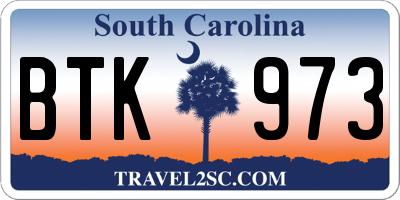SC license plate BTK973