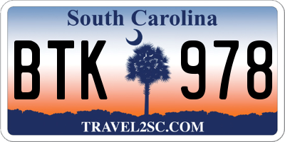 SC license plate BTK978