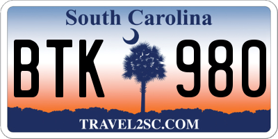 SC license plate BTK980
