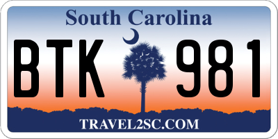 SC license plate BTK981