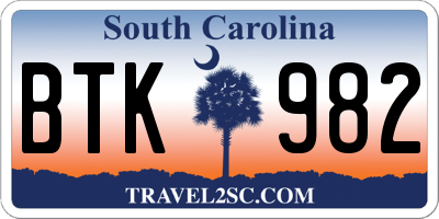 SC license plate BTK982
