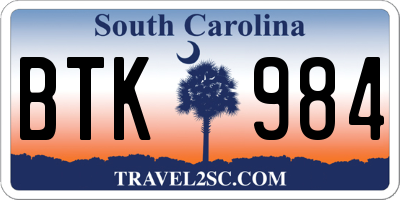 SC license plate BTK984