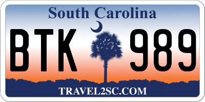 SC license plate BTK989