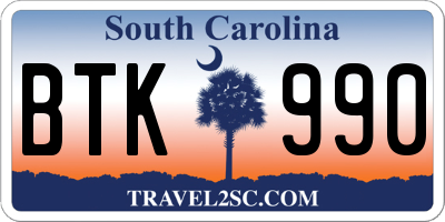 SC license plate BTK990
