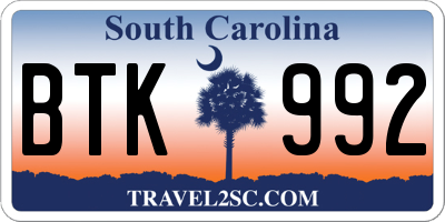 SC license plate BTK992