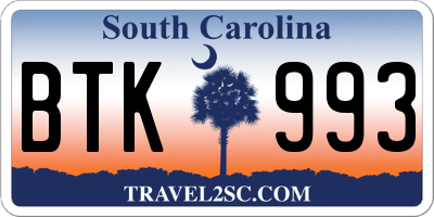 SC license plate BTK993