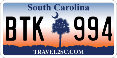 SC license plate BTK994