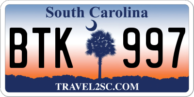 SC license plate BTK997