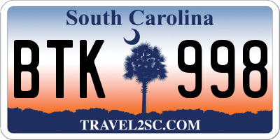 SC license plate BTK998