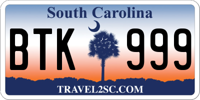 SC license plate BTK999