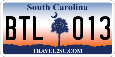 SC license plate BTL013
