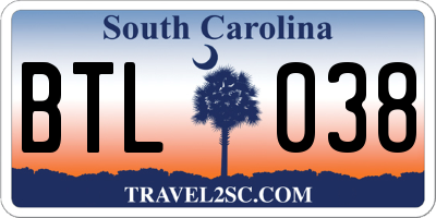 SC license plate BTL038
