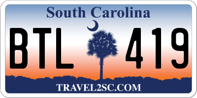 SC license plate BTL419