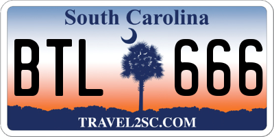 SC license plate BTL666