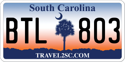 SC license plate BTL803